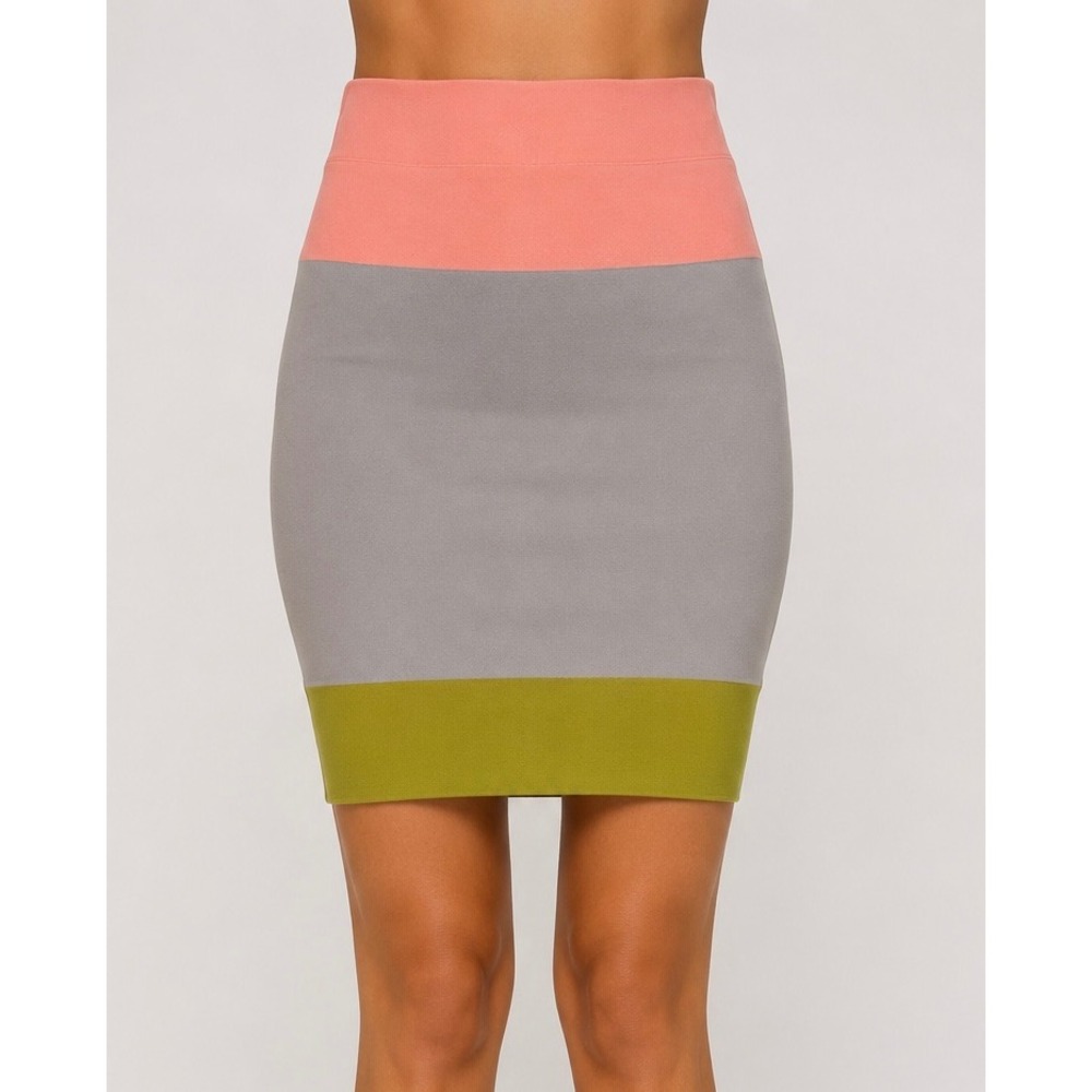 BCBG Max Azria Colorblock Bodycon Knit Skirt Scarlett Style XS